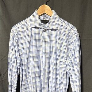 Express Blue and White Plaid Casual Shirt